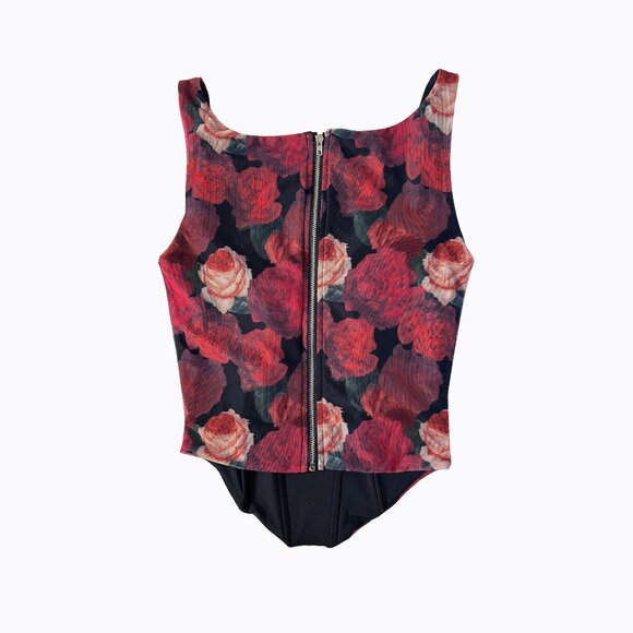 Mesh Floral Rose Corset Crop Top Sm Black Red Coquette Whimsigoth Y2K 90s Grunge - Picture 3 of 8